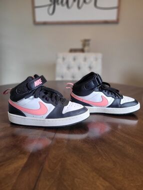 NikeCourt Borough Youth Mid-Top Sneakers in Black, White, and Pink.  Size 4.5Y